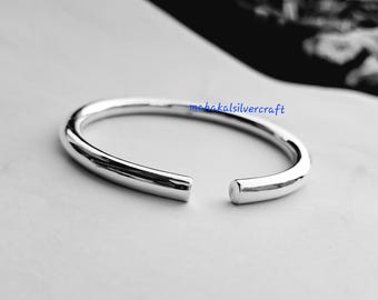Handmade Thick Heavy Sterling Silver Bangle Bracelet: Chunky Unisex Cuff Bracelet.