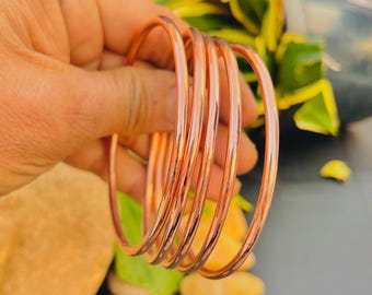 Pure Copper Bangle Bracelet Set Of 5 Bangles: Minimalist Stacking Bracelets For Men Women