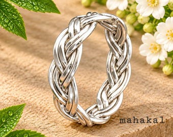 Sterling Silver Braided Celtic Knot Ring – Oxidised Interwoven Rope Design | Christmas Gift