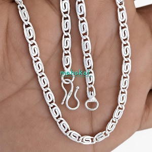 Halsband i sterlingsilver med S-mönster och grekisk nyckelring - Vintage silverarmband. Indiska smycken