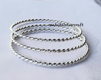 Sterling Silver Bangle Bracelet – Twisted Chunky Bangles, Silver Bracelets, Bold Stackable Jewelry