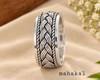 Sterling Silver Spinner Ring, Oxidised Braided Celtic Knot Fidget Ring. Christmas Gift