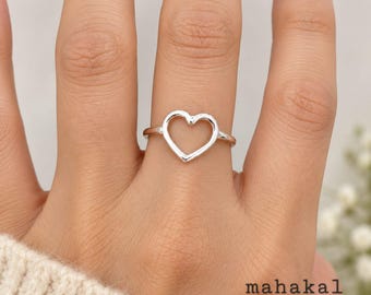 925 Sterling Silver Heart Ring for Women | Minimalist Open Heart Statement Ring | Christmas Gift