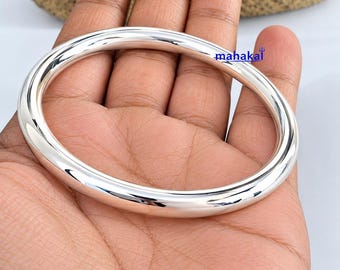 Thick Heavy Silver Bangle Bracelet: Bold Statement Chunky Sterling Bracelet.  Christmas Gift