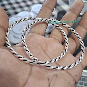 Bracciale rigido in argento massiccio – Set di 2 bracciali rigidi intrecciati, bracciali in argento, gioielli vistosi e impilabili