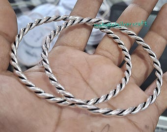 Solid Silver Bangle Bracelet – A Set of 2 Twist Bangles, Silver Bracelets, Bold Stackable Jewelry