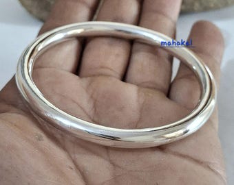 Thick Heavy Silver Bangle Bracelet: Bold Statement Chunky Bracelet. Gift For Her.