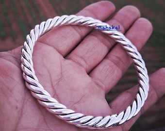 Thick Heavy Silver Bangle Bracelet – Twisted Chunky Bangles, Silver Bracelets, Bold Stackable Jewelry