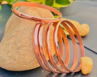 Pure Copper Bangle Bracelet Set Of 5 Bangles: Simple Solid Bangles For Men Women