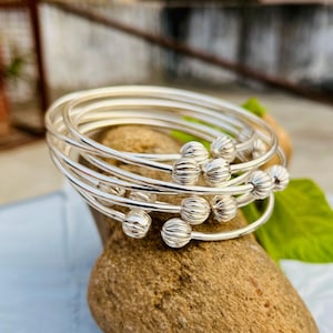 Set of 7 Sterling Silver Bangles: Thin Stackable Bracelets