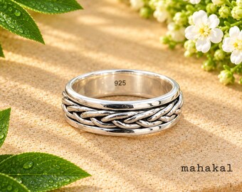 925 Sterling Silver Braided Celtic Band Ring – Oxidised Interwoven Design | Unisex Ring | Christmas Gift