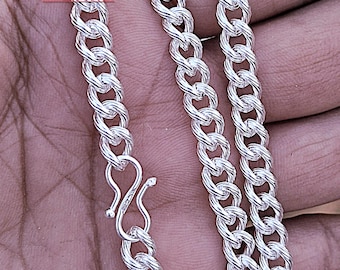 Sterling Silver Rope Textured Curb Link Chain Necklace-Vintage Style Silver Bracelet. Gift for Mom.