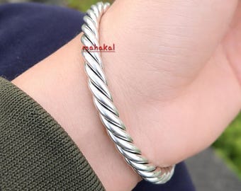 Thick Heavy Silver Bangle Bracelet – Chunky Twist Bangles, Silver Bracelets, Bold Stackable Jewelry