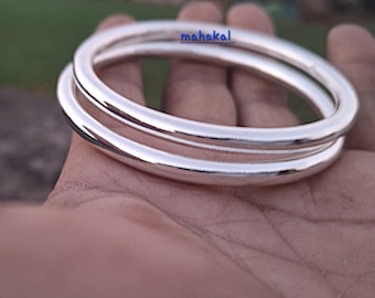 4mm Thick Heavy silver Bangle Bracelet: A Set of 2 Bangles, Chunky Silver Handmade Bracelets.