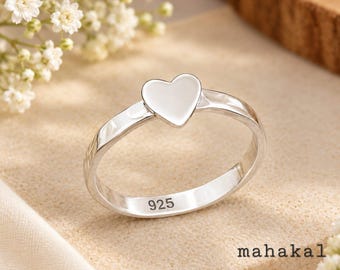 925 Sterling Silver Heart Ring for Women | Minimalist Solid Heart Band Ring | Christmas Gift