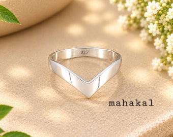 925 Sterling Silver V Shape Band Ring | Minimalist Chevron Statement Ring | Christmas Gift