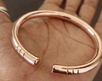 Thick Solid Copper Bangle: Adjustable Healing Bracelet