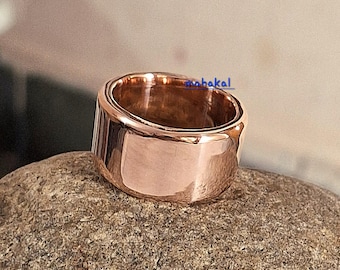 Anillo grueso y pesado de cobre – Anillos de banda maciza hechos a mano, joyería rústica llamativa