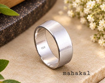 925 Sterling Silver Wide Band Ring for Men | Minimalist Plain Silver Statement Rings