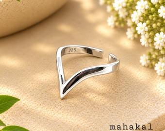 925 Sterling Silver V Shape Ring | Minimalist Open Cuff Modern Silver Jewelry | Christmas Gift
