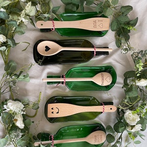 Fun wooden spoon rest from recycled wine bottle