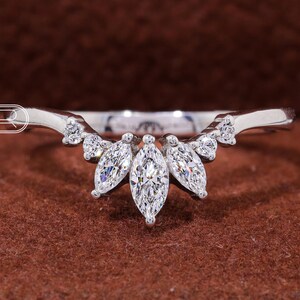 Marquise-Shape Bridal Stacking Promise Gift Curved Wedding Band Vintage 14K Rose Gold Marquise & Round Cut Diamond Moissanite Wedding Band