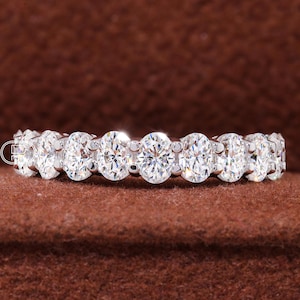 Oval Cut Moissanite Wedding Band Yellow Gold Wedding Band Vintage Unique Half Eternity Stacking Ring Matching Promise Anniversary Band