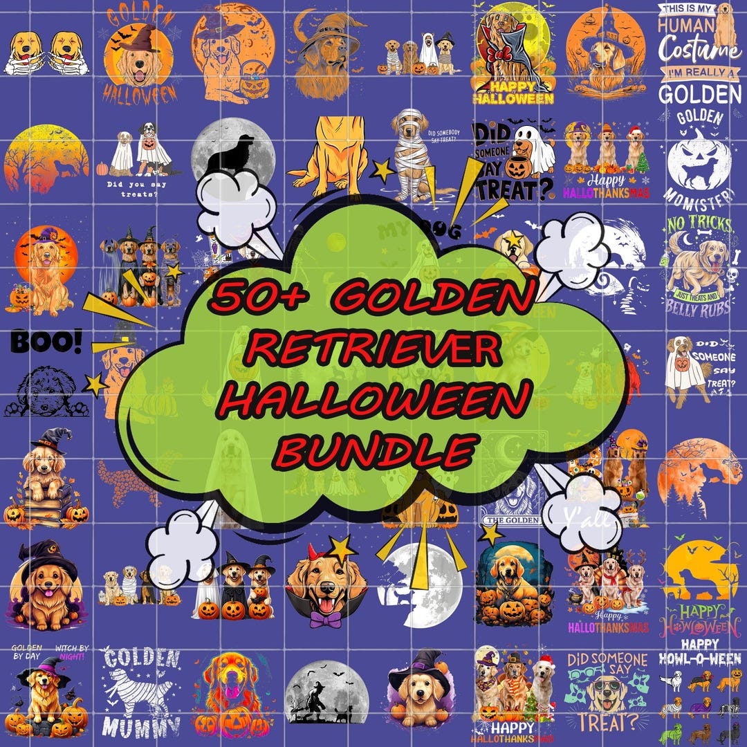 50+ File Halloween Golden Retriever PNG Bundle, Dog Halloween Png ...