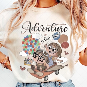 Retro Pixar Up Carl & Ellie Adventure Is Out There Comfort Colors Png, His Ellie Her Carl Couple Png, Trip Png, Up Png