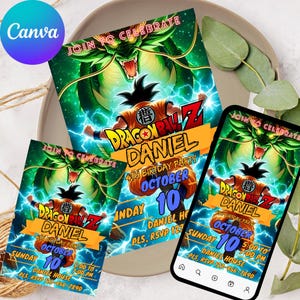 Dragon ball z kids invite Editable Dragon Ball Birthday Invitation Template Goku Invite, combo pack birthday party kits, party invitations