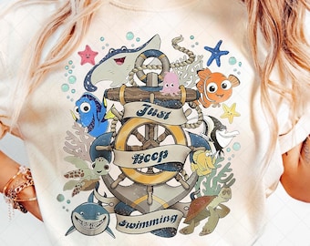 Retro Disney Finding Nemo Characters Png, Magical Kingdom, Boy Girl Birthday Trip Png, Trendy Cartoon Magical Mirror Bow Png, Digital File