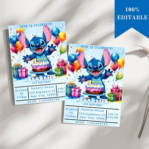 Editable Stitch Invitation, Custom Printable Stitch Party Invite Template, Stitch Birthday Invite, Welcome Sign Birthday Girl Canva Edit