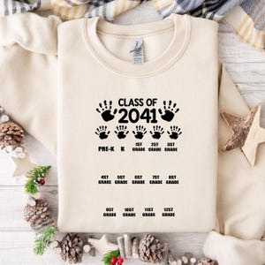 Personalized Class of 2041 Png, Grow with me Handprint Shirt PNG, Pre-K Graduate, Back to School, Senior 2041, Png File For Cricut