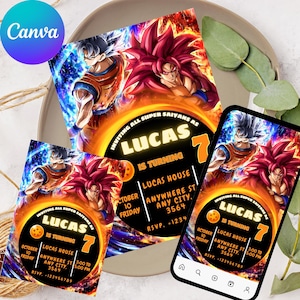Editable Dragon Ball Z Birthday Invitation, Goku Anime Party Template for Boys, Instant Download, Printable & Phone Canva Invite