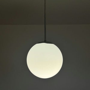 Bauhaus minimalistic Chrome Plated Chandelier / 1930s / 1940s / opaline Glass / sphere/