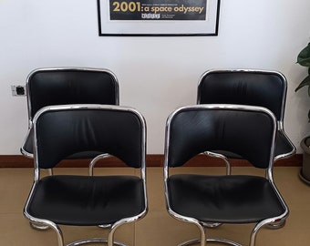 Vintage 1 of 2 modern leather dining chairs / mid century leather chairs / 60s - 70s