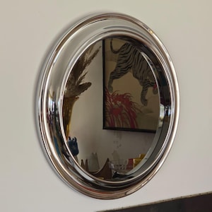 mid Century Iconic Space Age round plastic mirror / 1960s / Chromed / smoked mirrored Glass / modern