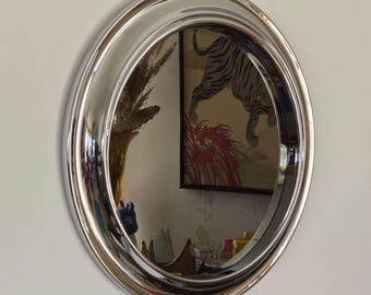 mid Century Iconic Space Age round plastic mirror / 1960s / Chromed / smoked mirrored Glass / modern
