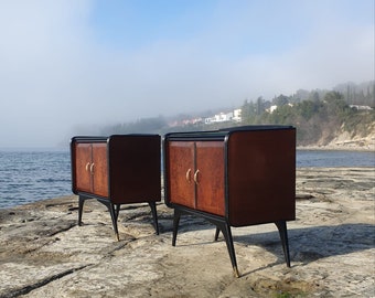 1 of 2 Mid-century nightstands / Italian design / 50s / wood / metal / glass