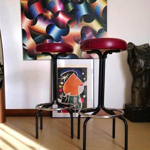 Mid century 1 of 2 bar stools / metal and skai / 1970s / Yugoslavia / modern