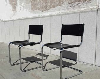 chaise Bauhaus vintage en cuir noir par Mart Stam design/ réplique/ Italie /moderne /