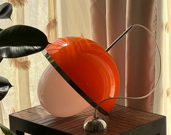 Vintage pendant lamp in metal and orange- white plexiglass / 70s / space age