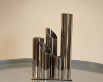 tubular mini vase in Joe Colombo style / Space age vase / chrome vase/ vintage / 70's / tubular vase /