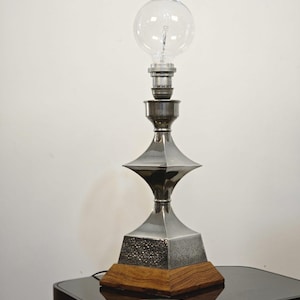 vintage table lamp in pewter / 1970 / made in Italy / brutalist