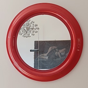 Vintage aluminum Orange mirror / 70s / retro / round mirror /