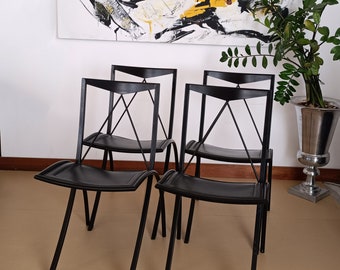 1 of 4 "Bella" Cattelan /  Italia / Folding Chairs in Black Painted Metal and black Leather / 1980s
