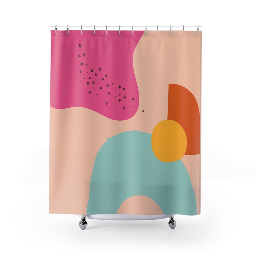 Preppy Pink Boho Shower Curtains/ Minimalist Mid Century /bath