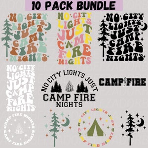 No hay luces de la ciudad, solo luces de fogata svg png paquete, fogata png, camisa de camping svg, diseños png de camping, camisa Camper png, vida de campamento svg.