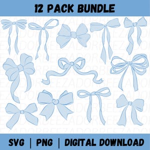 Ruban bleu noeud Bundle SVG PNG | Coquette avec noeud bleu PNG | Lot de noeuds ruban | Noeud coquette | Dessiné à la main | Clipart millésime | Illustrations de noeud