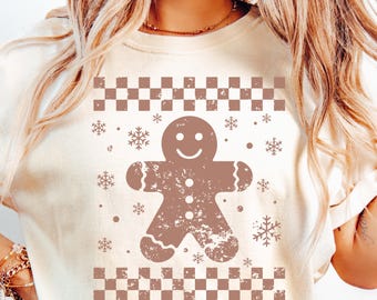 Retro karierter Lebkuchen PNG, Lebkuchen Keks, Trendy Distressed Weihnachten PNG, Lebkuchen Png, Weihnachtsferien Sublimation PNG.